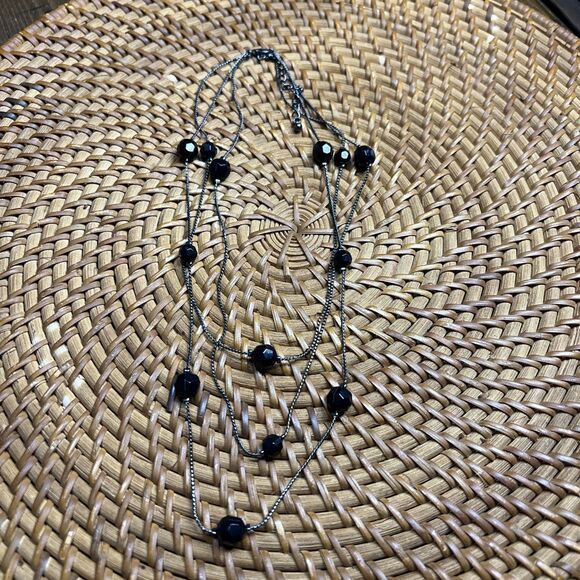 9” Multi-Strand Black Bead Necklace With Lobster Clasp, Retro, Vintage - Picture 1 of 5